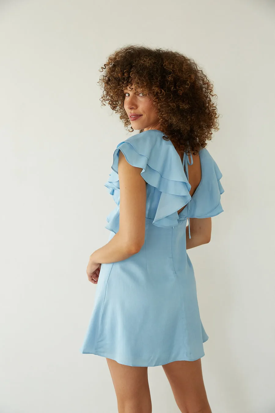 Junie Open Back Flutter Sleeve Mini Dress work fit