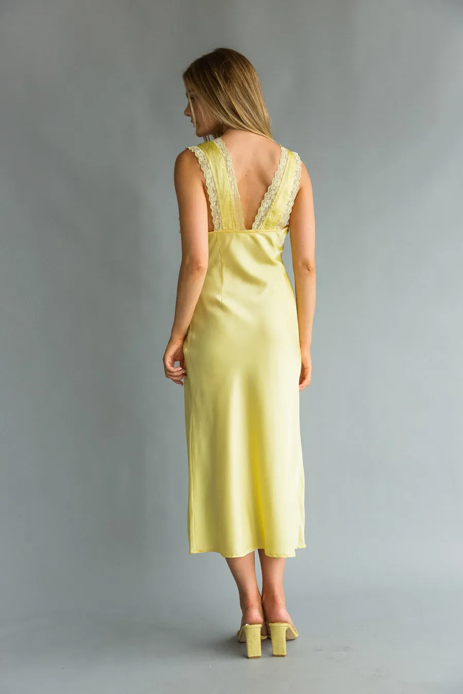 Juniper Lace Trim Satin Midi Slip Dress back tie