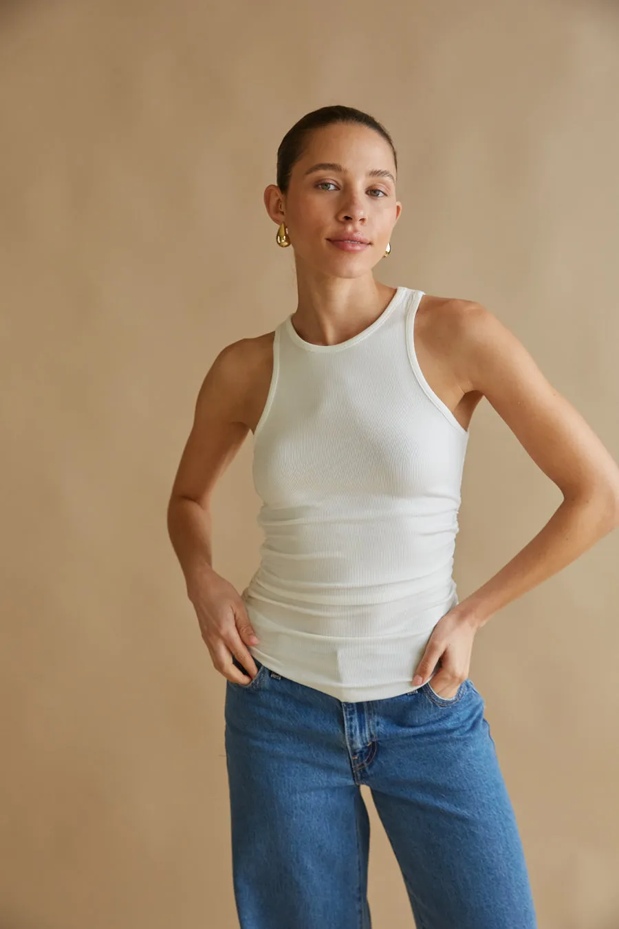 Juno Ruched Ribbed Tank Top nude shade