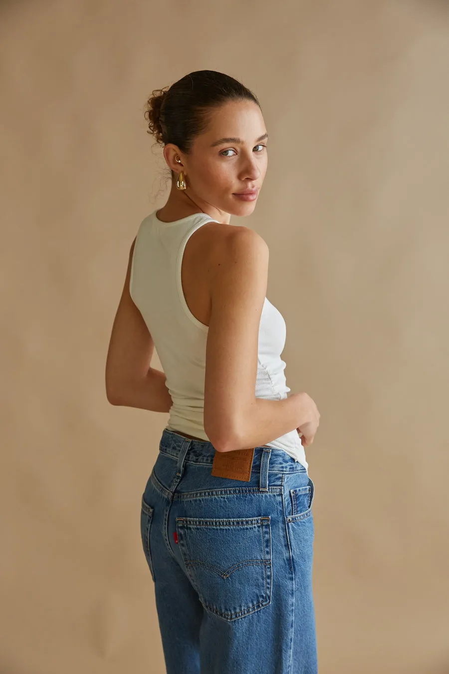 Juno Ruched Ribbed Tank Top nude shade