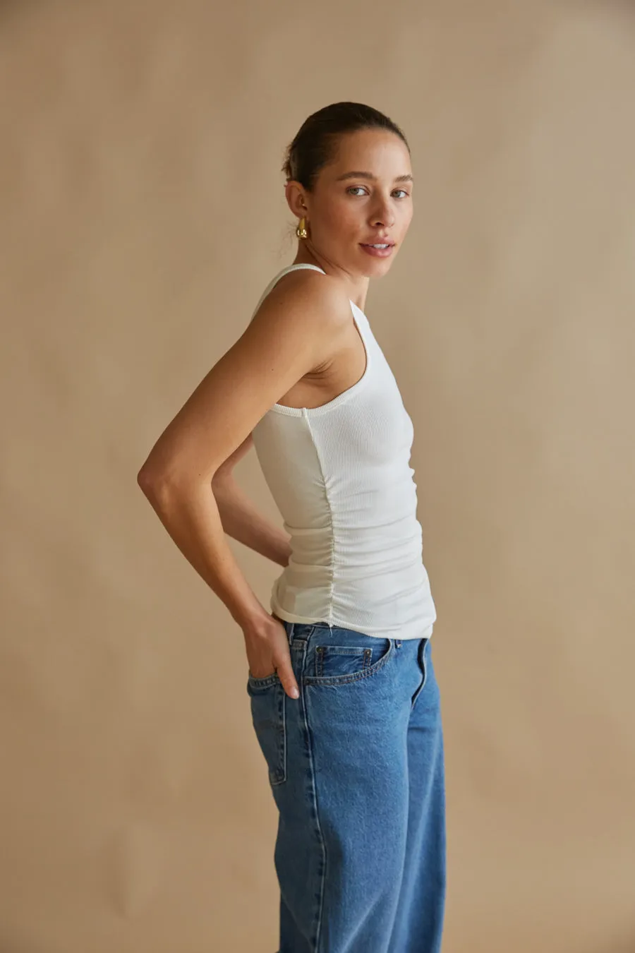Juno Ruched Ribbed Tank Top nude shade