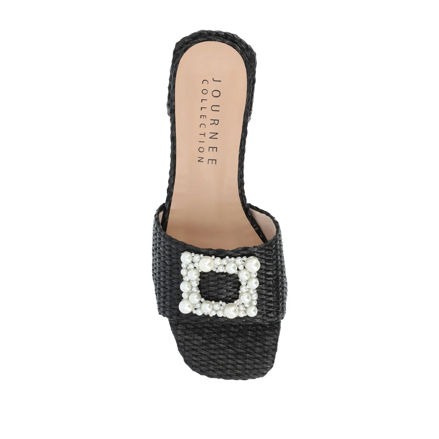 JUSTINA HEELED SANDALS IN FAUX RAFFLA wide foot