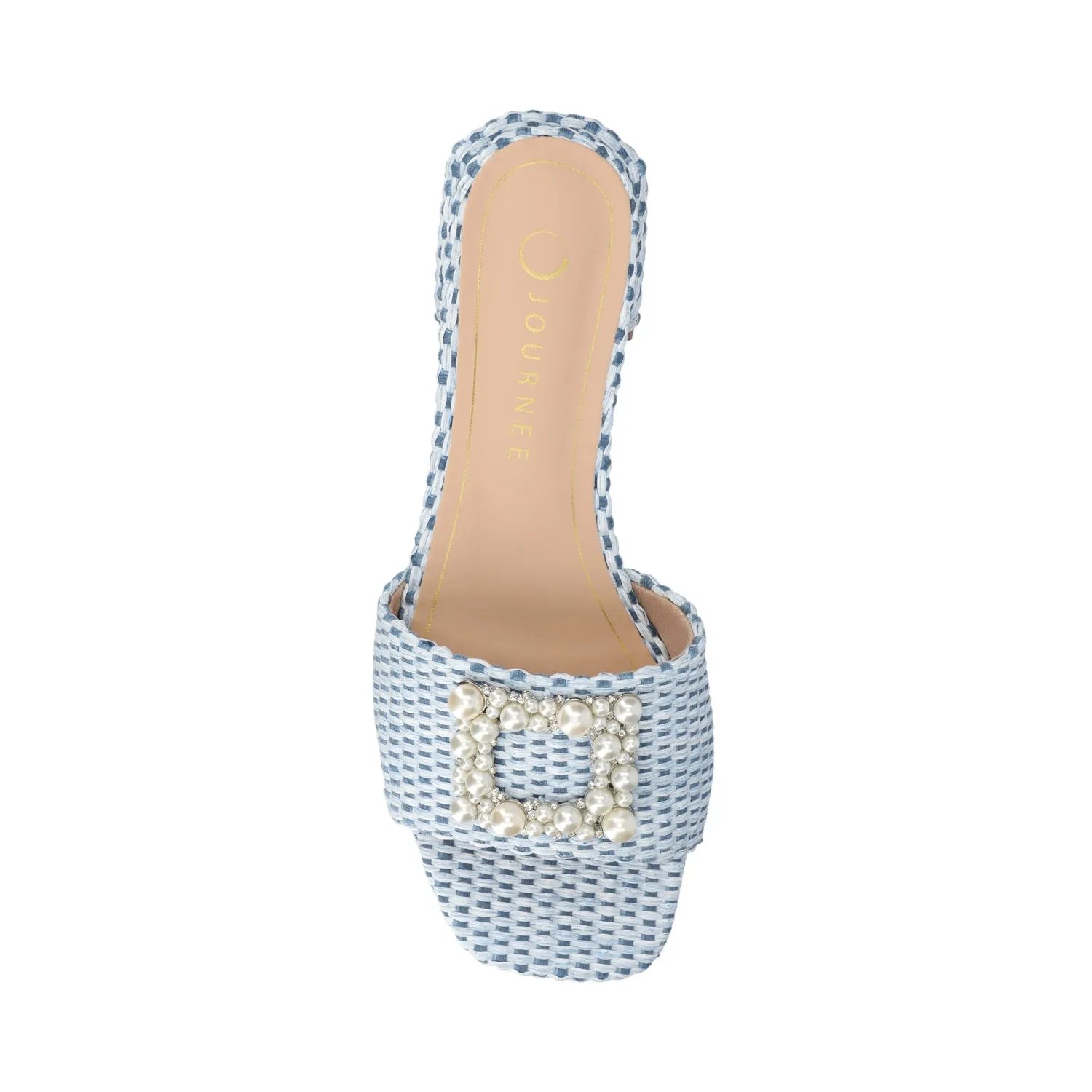 JUSTINA HEELED SANDALS IN FAUX RAFFLA wide foot