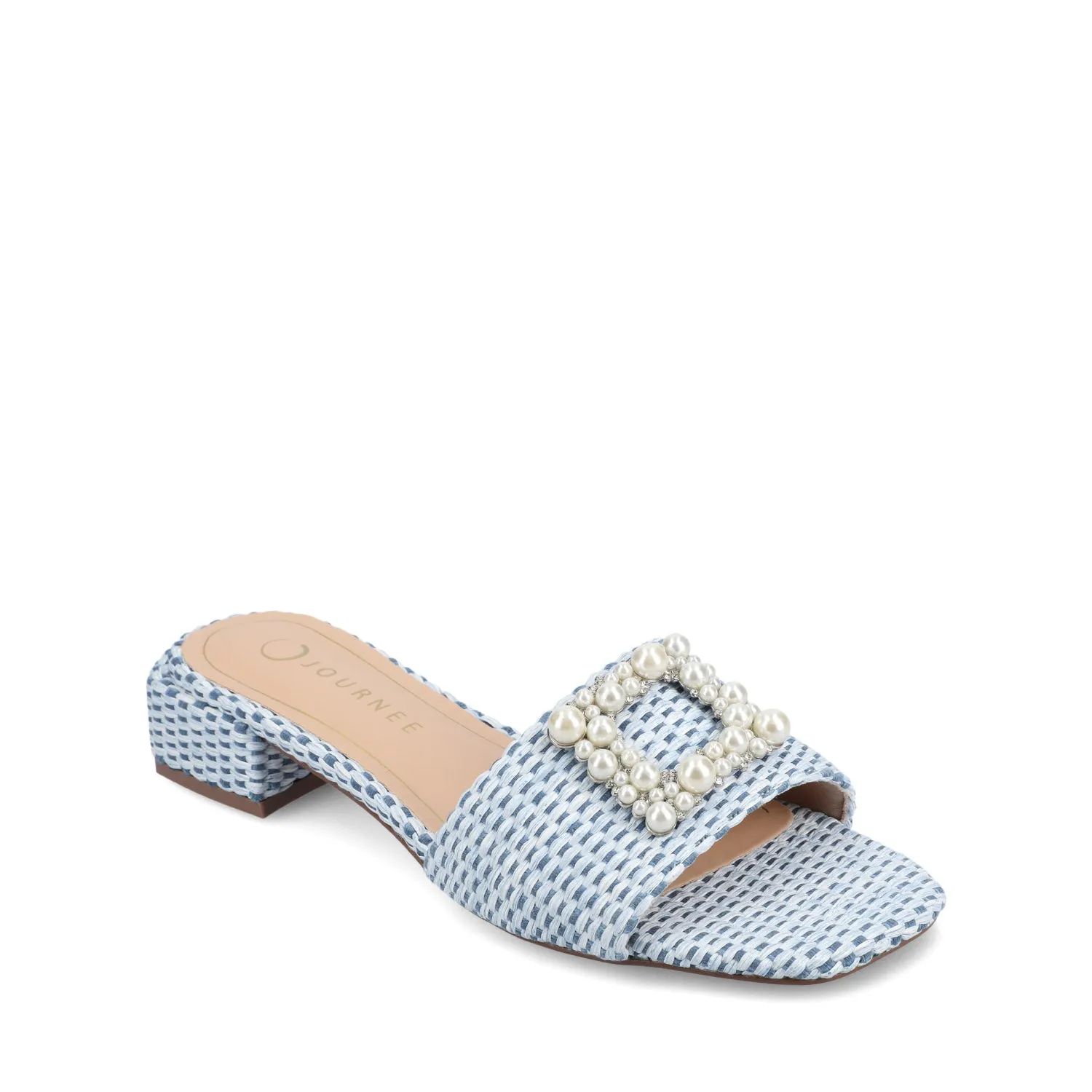 JUSTINA HEELED SANDALS IN FAUX RAFFLA wide foot