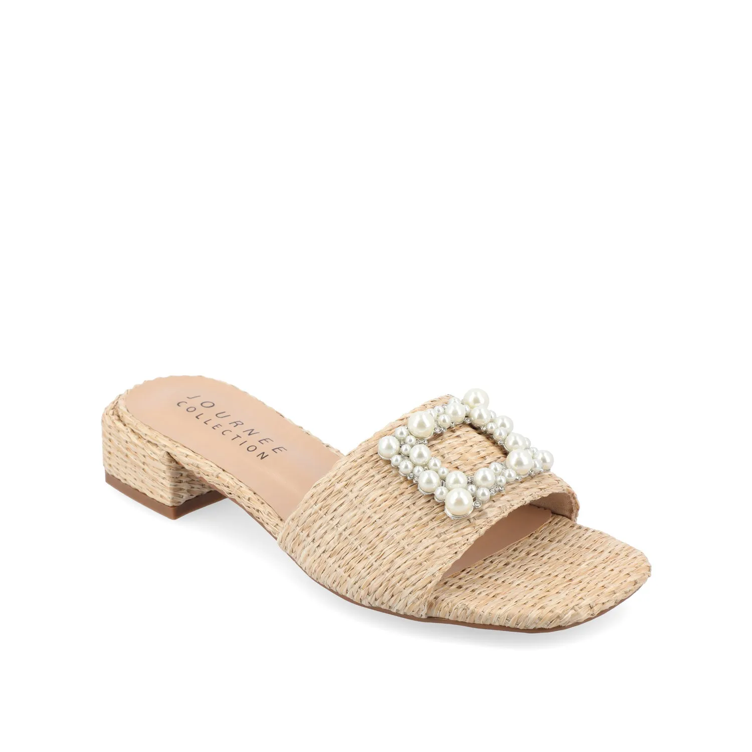 JUSTINA HEELED SANDALS IN FAUX RAFFLA wide foot