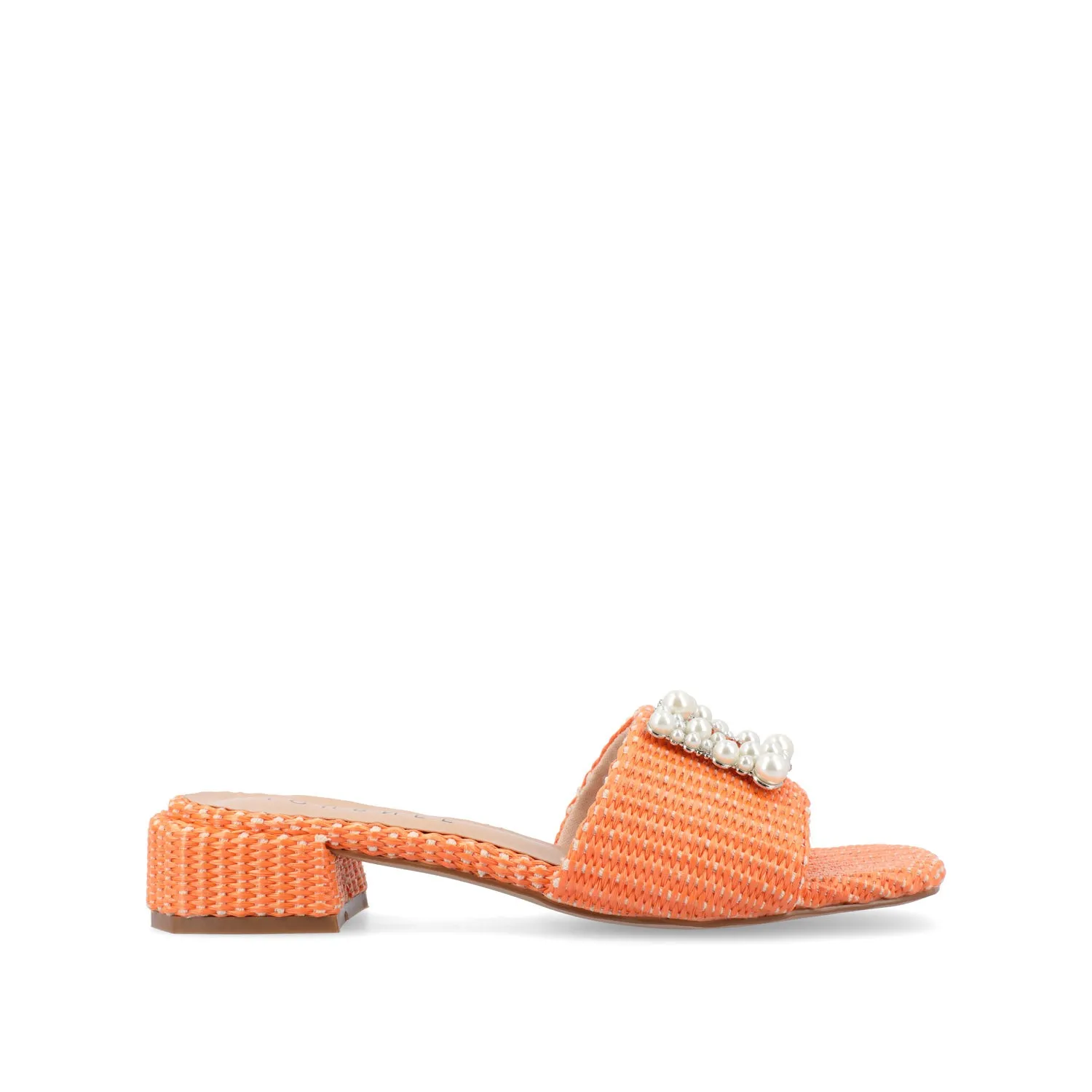 JUSTINA HEELED SANDALS IN FAUX RAFFLA wide foot