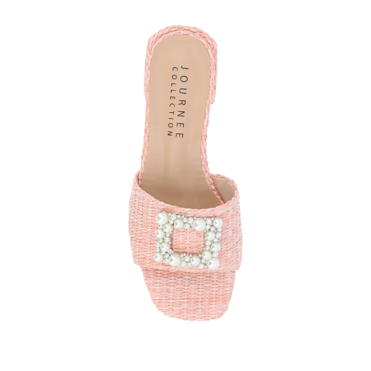 JUSTINA HEELED SANDALS IN FAUX RAFFLA wide foot