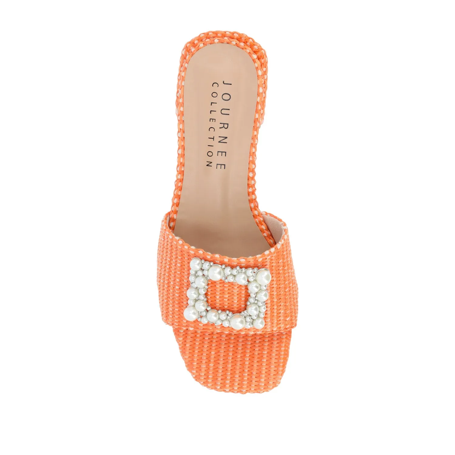 JUSTINA HEELED SANDALS IN FAUX RAFFLA wide foot