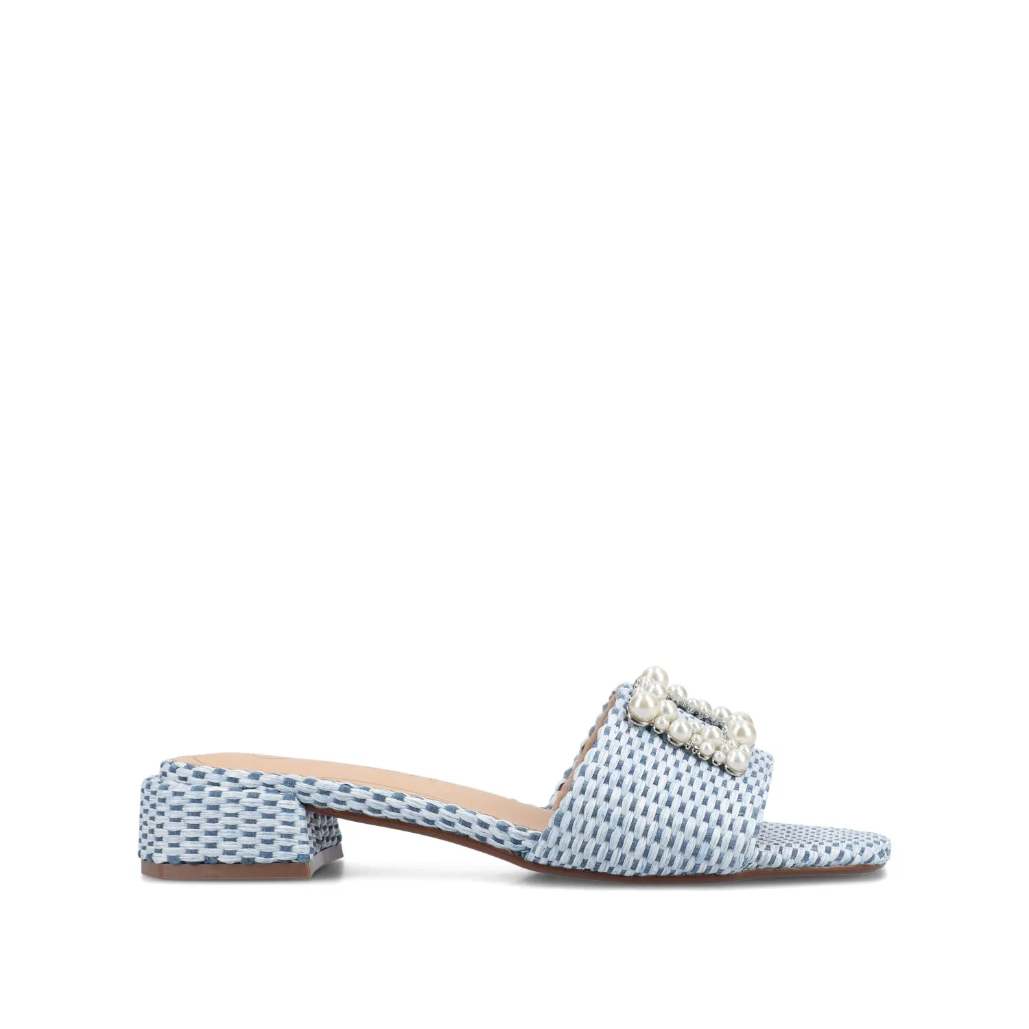 JUSTINA HEELED SANDALS IN FAUX RAFFLA wide foot