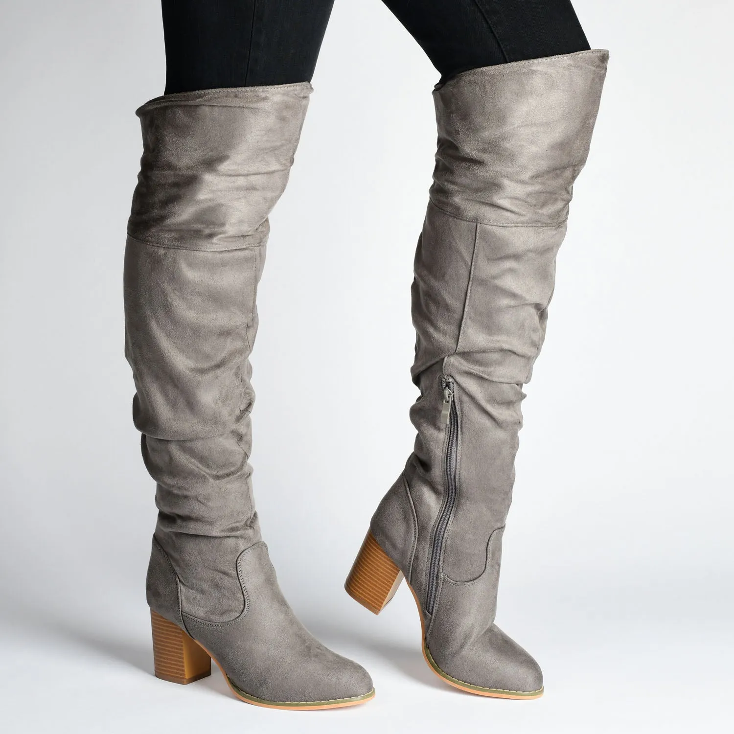 KAISON THIGH HIGH BOOTS IN FAUX SUEDE lake side