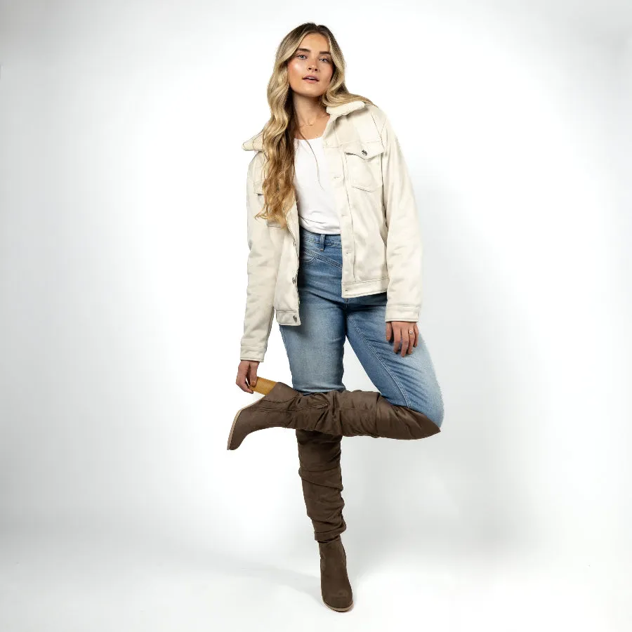 KAISON THIGH HIGH BOOTS IN FAUX SUEDE lake side