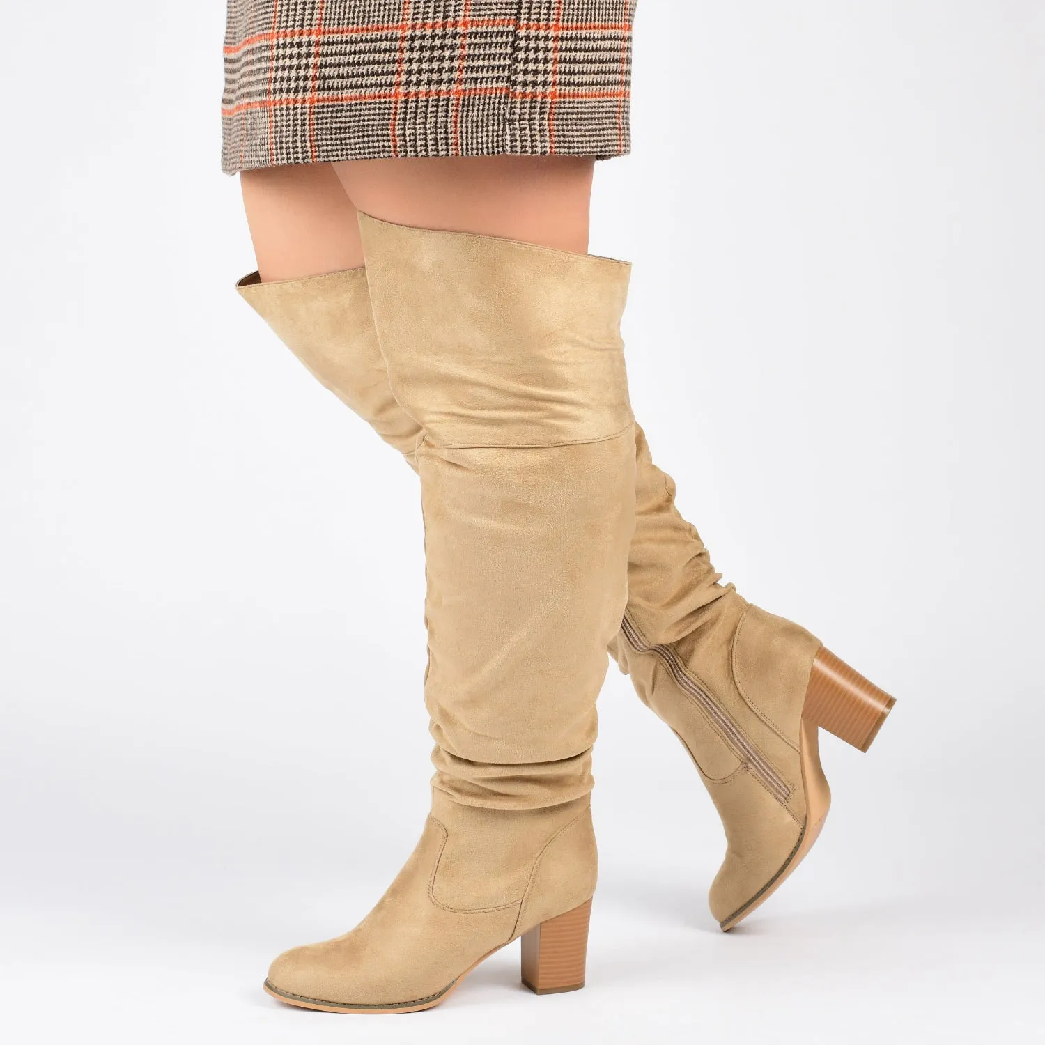 KAISON THIGH HIGH BOOTS IN FAUX SUEDE lake side