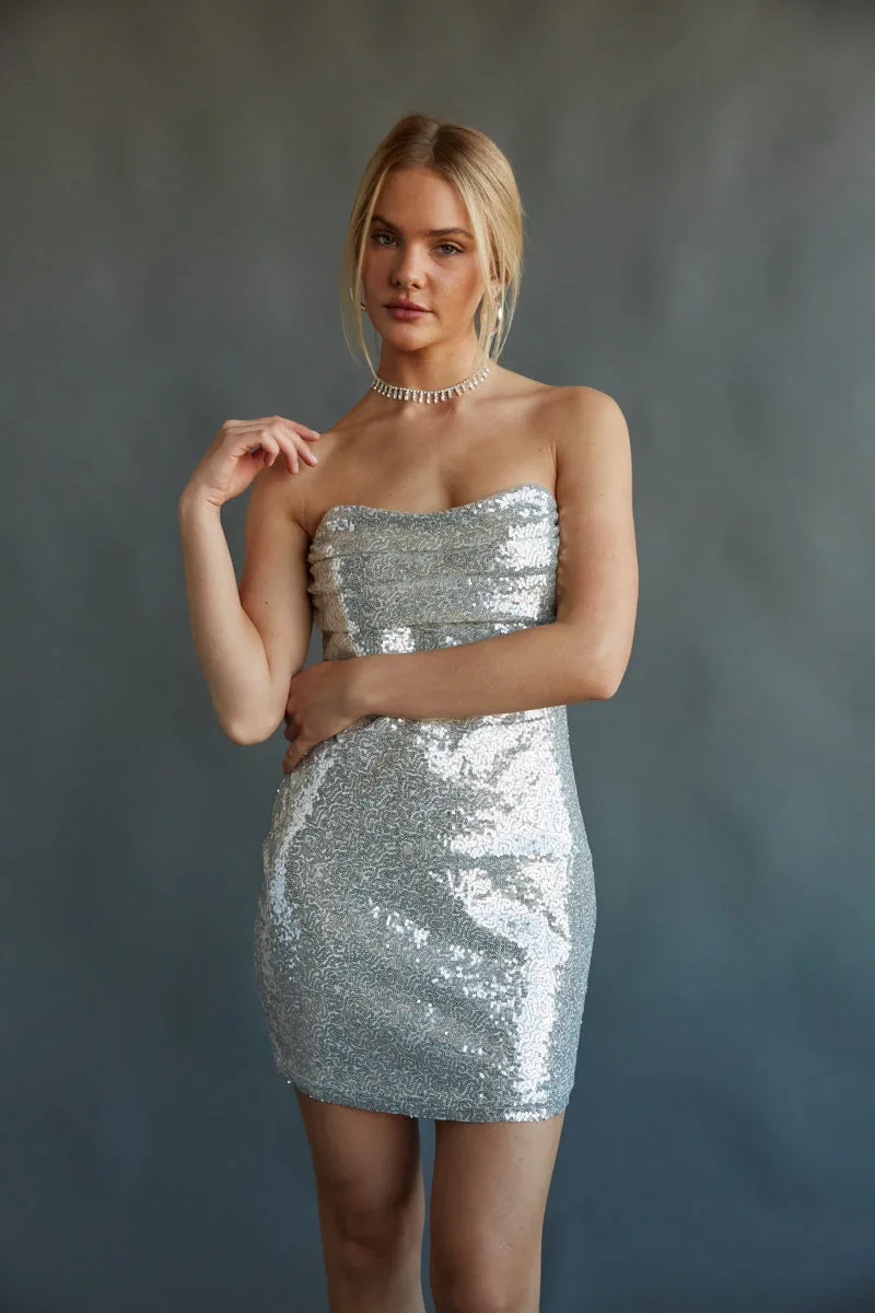 Karina Strapless Sequin Corset Bodycon Mini Dress wedding glam