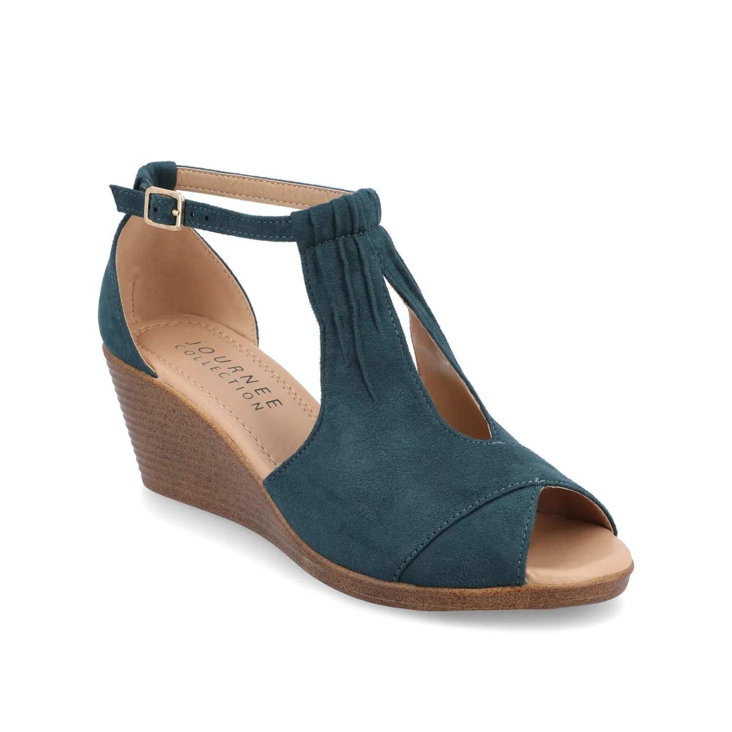 KEDZIE WEDGE HEELED SANDALS IN FAUX SUEDE elastic hug