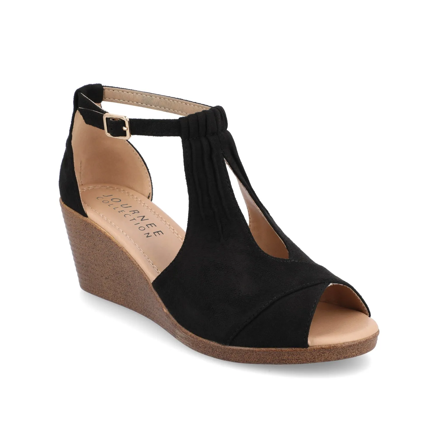 KEDZIE WEDGE HEELED SANDALS IN FAUX SUEDE elastic hug