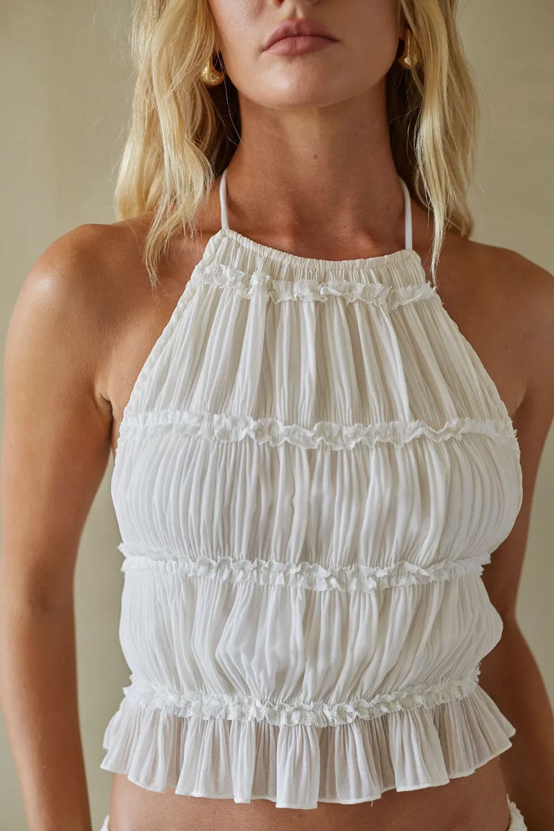 Kehlani Ruched Halter Top linen soft