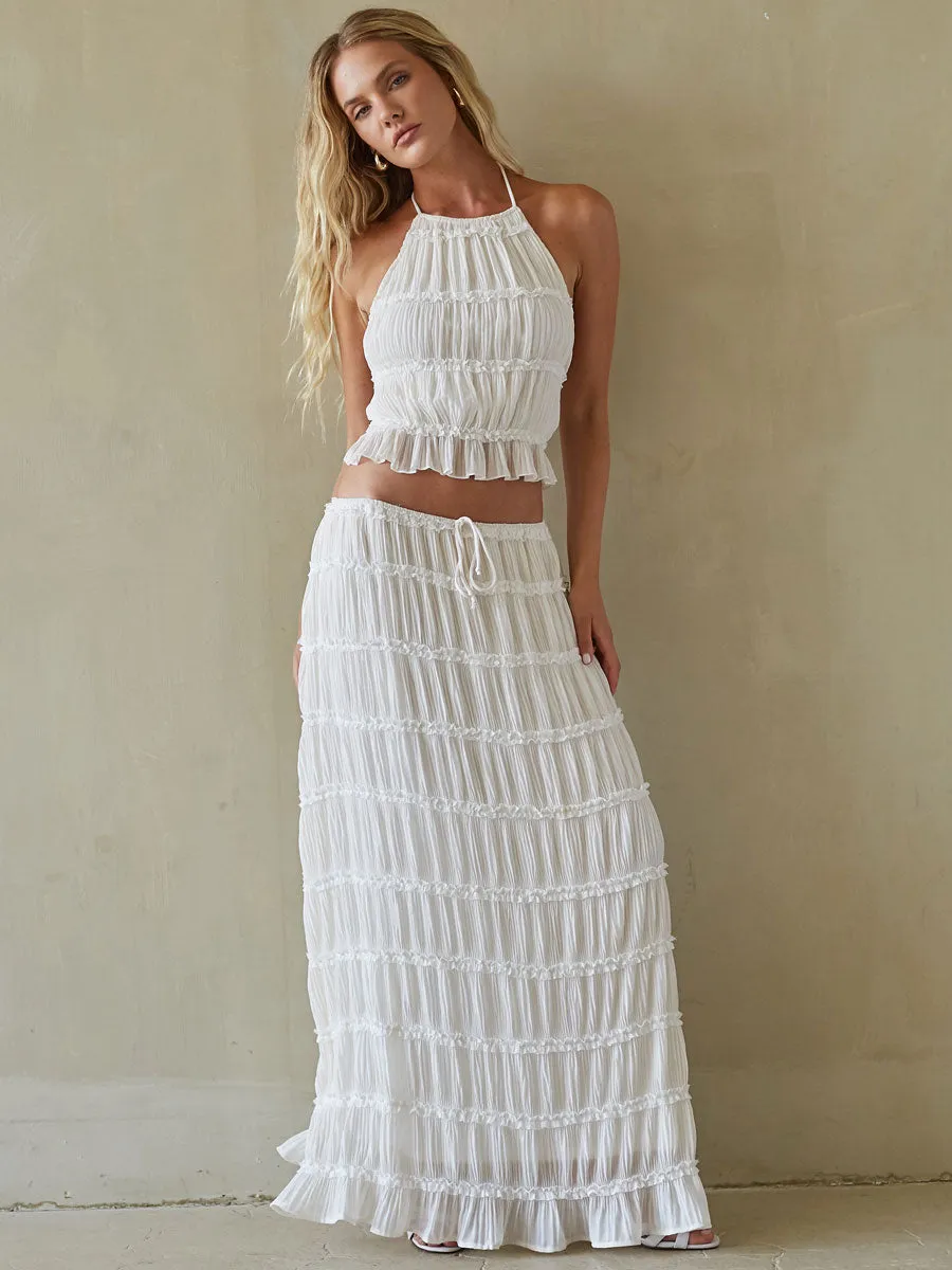 Kehlani Ruching Maxi Skirt tied bow