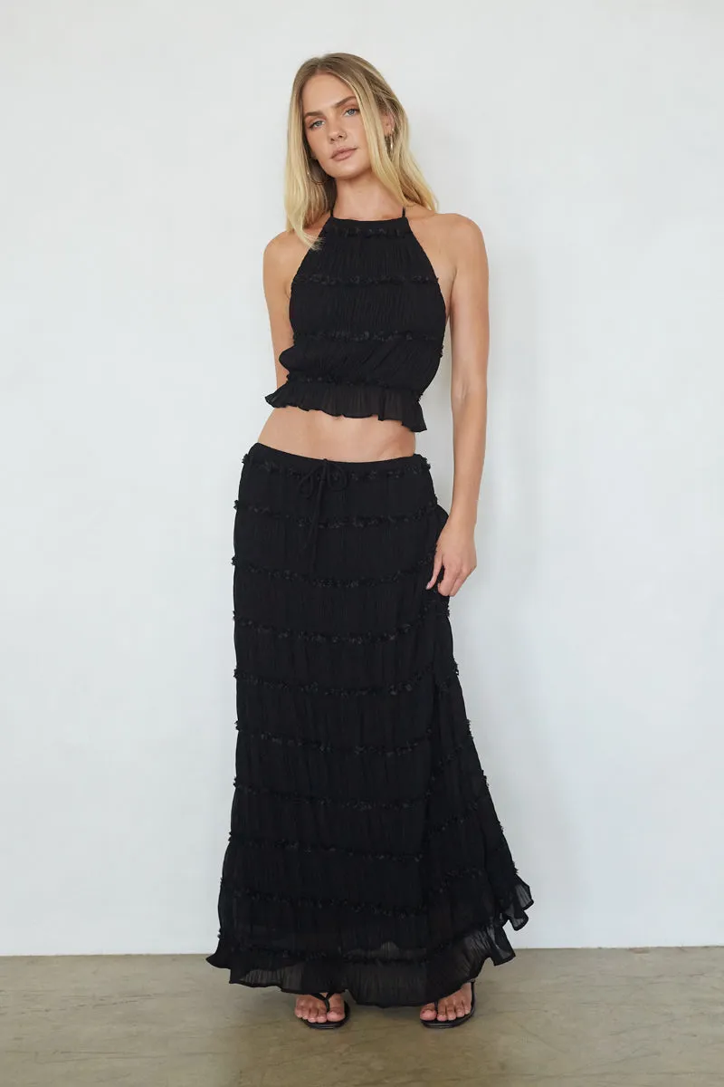 Kehlani Ruching Maxi Skirt tied bow