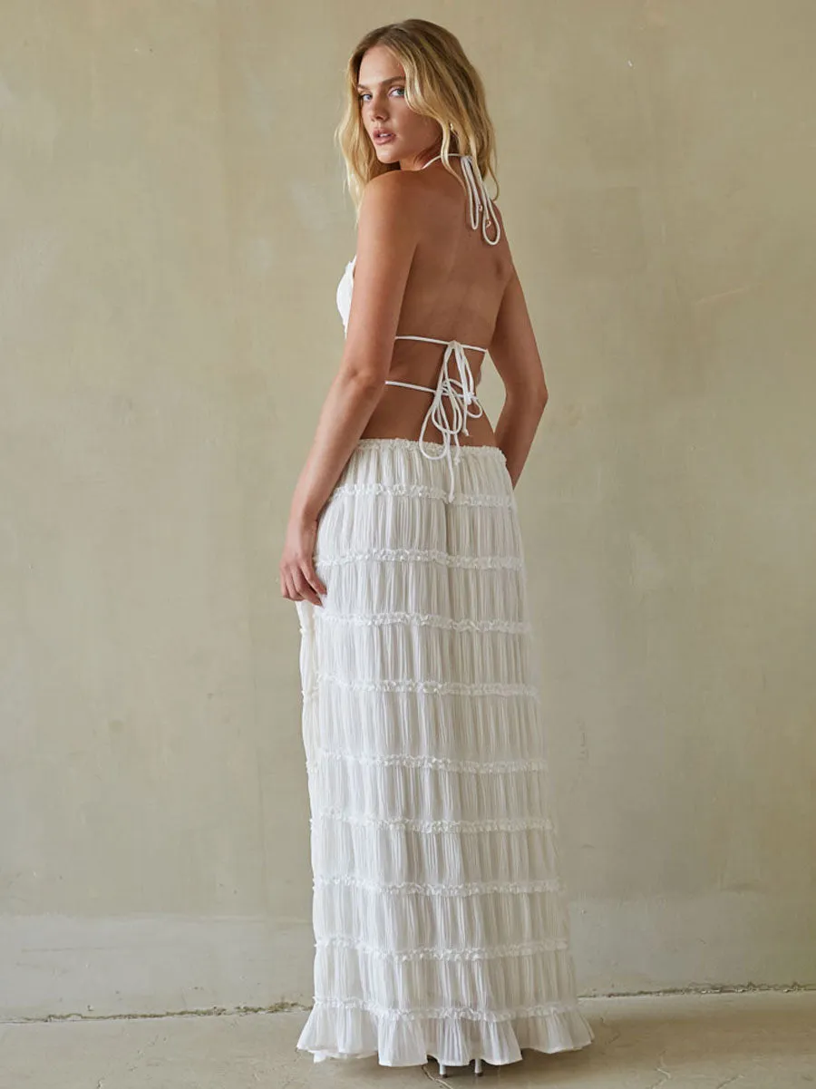 Kehlani Ruching Maxi Skirt tied bow