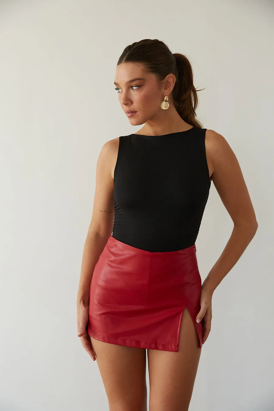Kourt Faux Leather Mini Skort taper leg