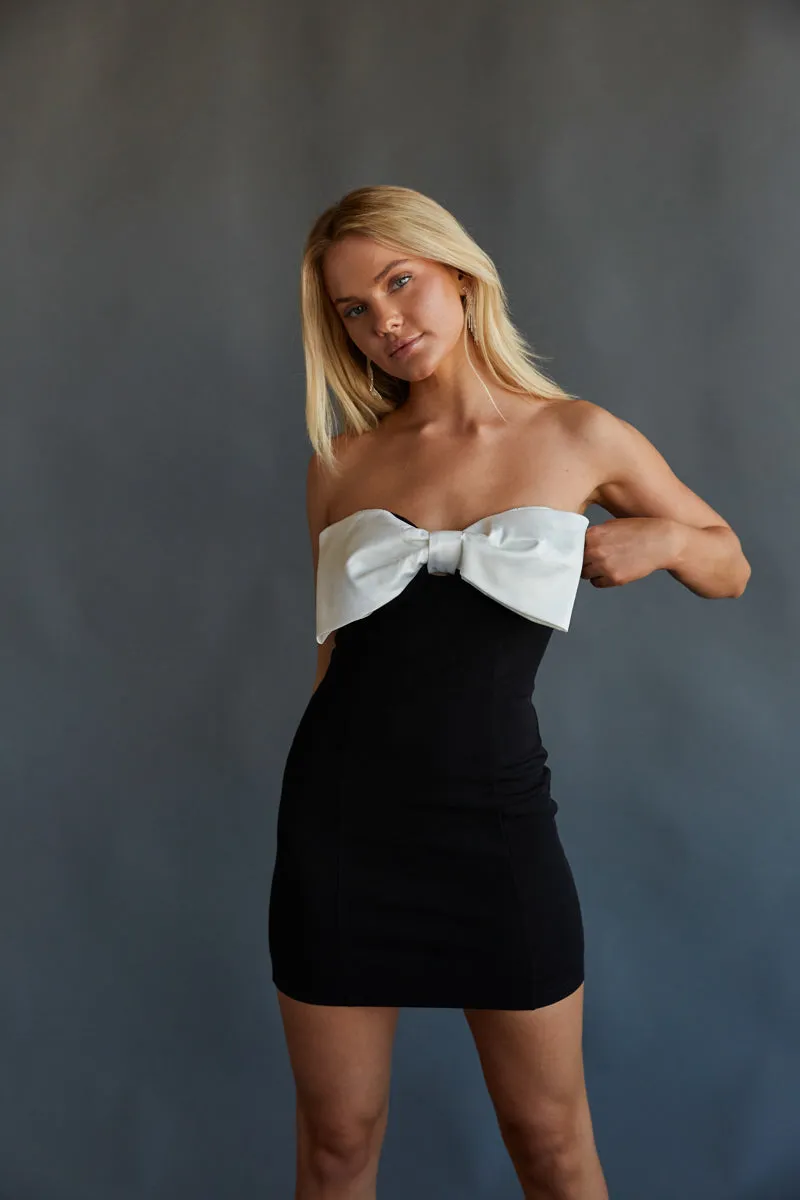 Kylie Bow Mini Dress pose chic