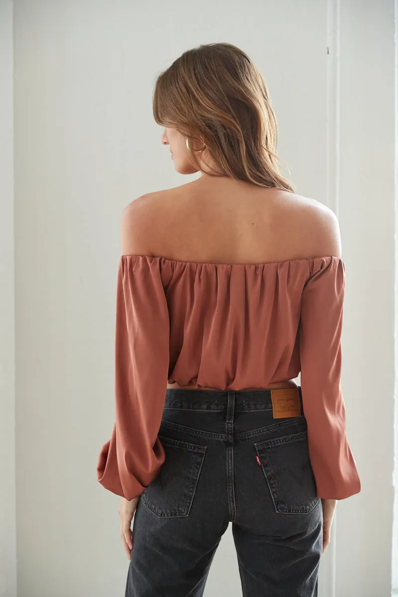 Laylah Long Sleeve Satin Top button side