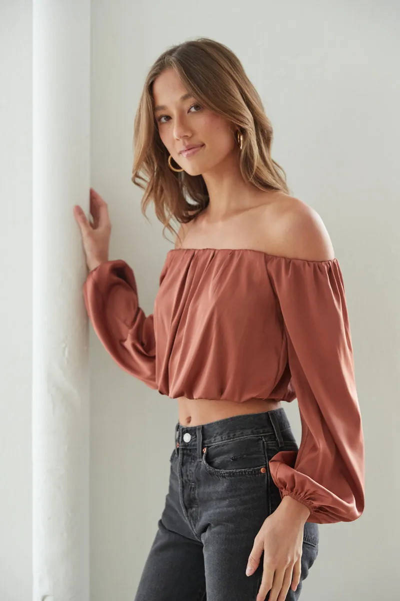 Laylah Long Sleeve Satin Top button side