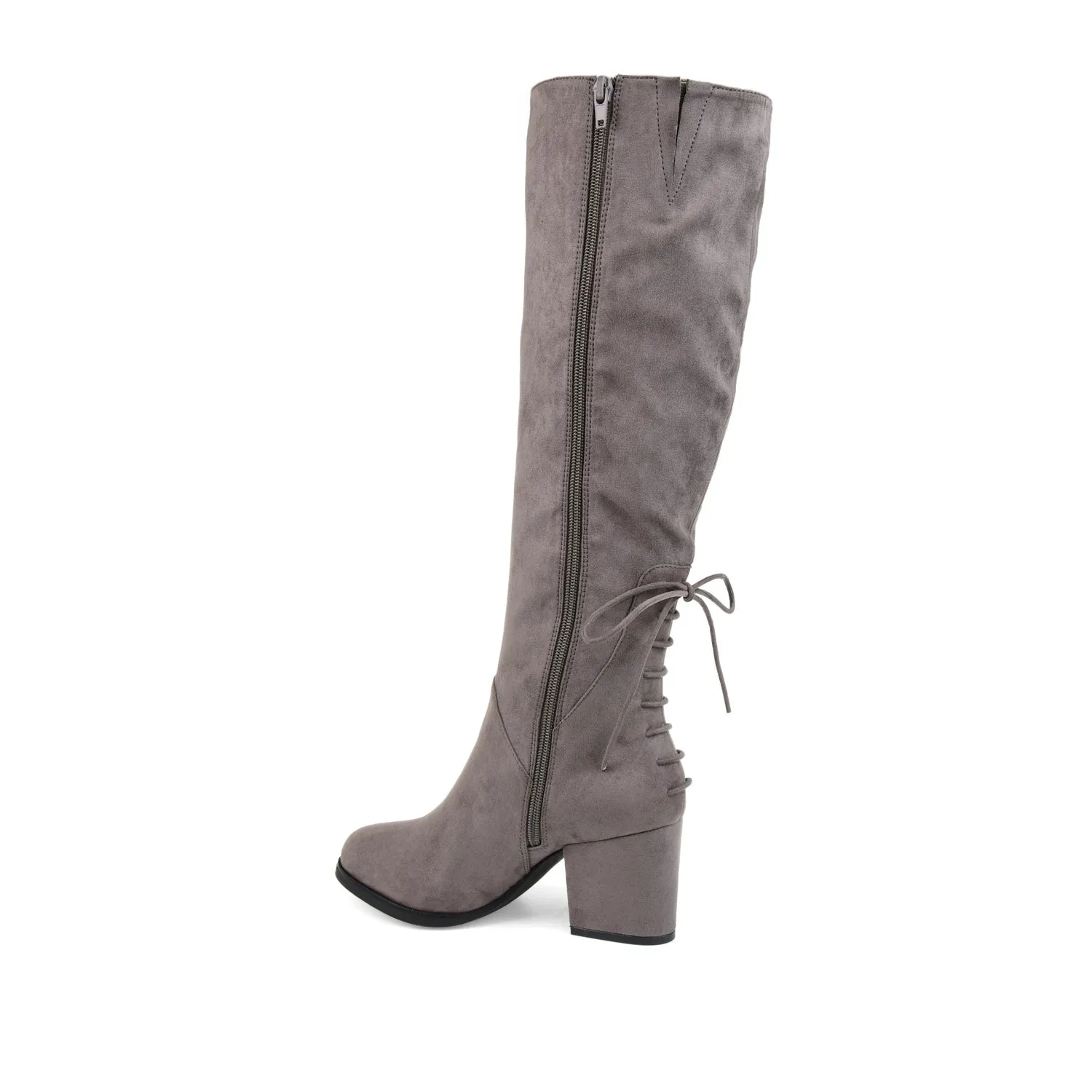 LEEDA KNEE-HIGH BOOTS IN FAUX SUEDE shine finish