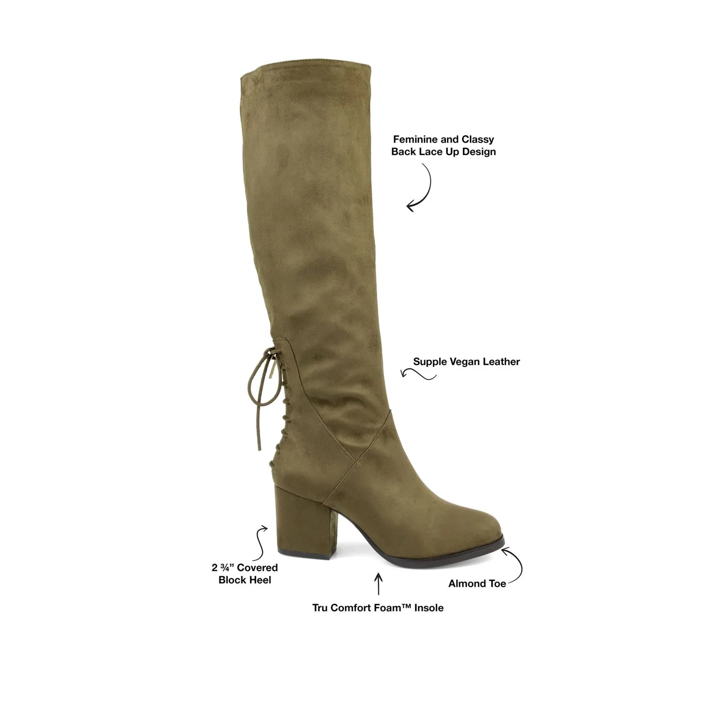 LEEDA KNEE-HIGH BOOTS IN FAUX SUEDE shine finish