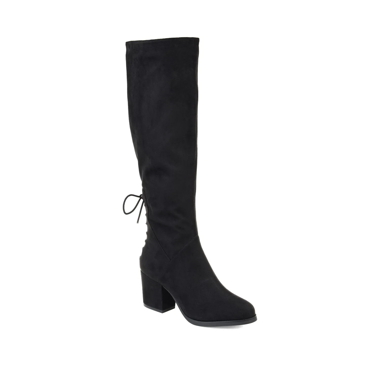 LEEDA KNEE-HIGH BOOTS IN FAUX SUEDE shine finish