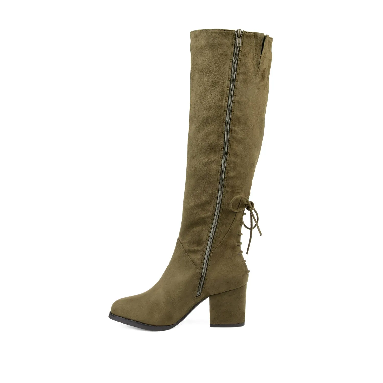 LEEDA KNEE-HIGH BOOTS IN FAUX SUEDE shine finish