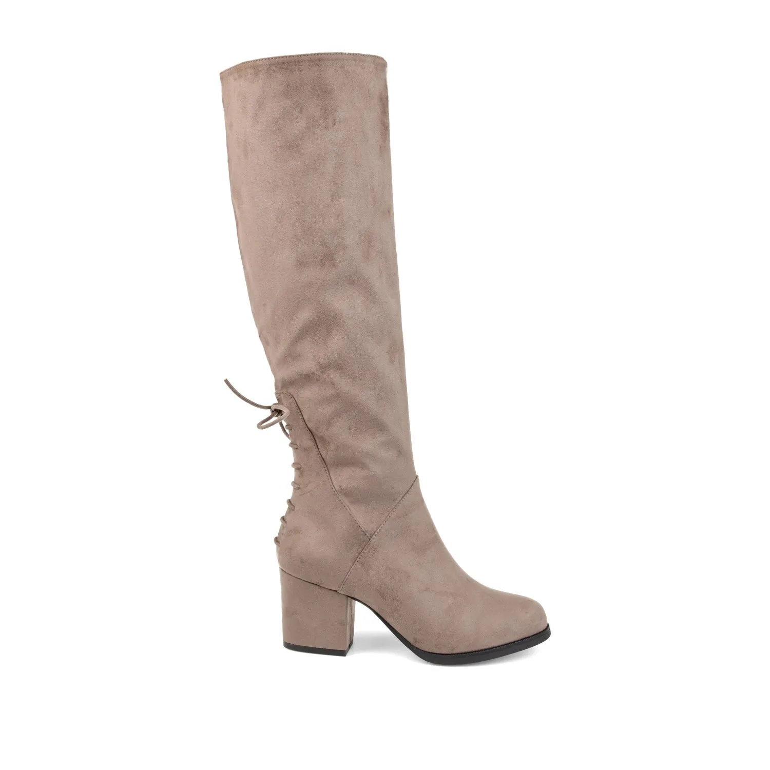 LEEDA KNEE-HIGH BOOTS IN FAUX SUEDE shine finish