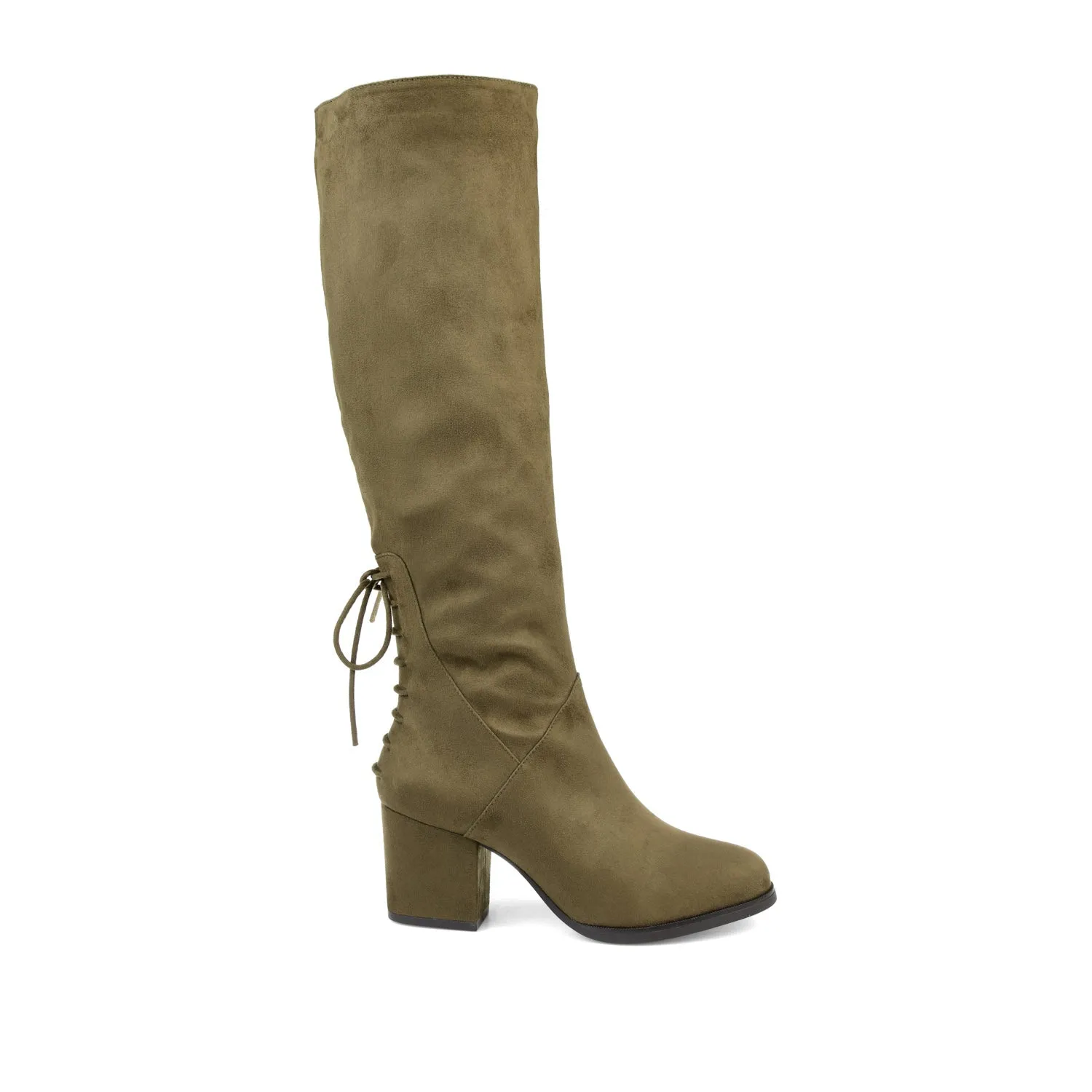 LEEDA KNEE-HIGH BOOTS IN FAUX SUEDE shine finish