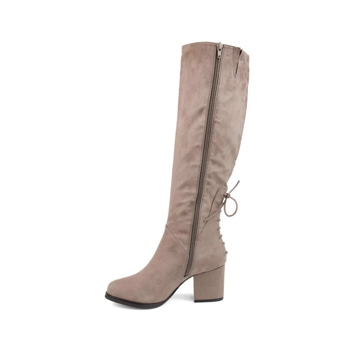 LEEDA KNEE-HIGH BOOTS IN FAUX SUEDE shine finish