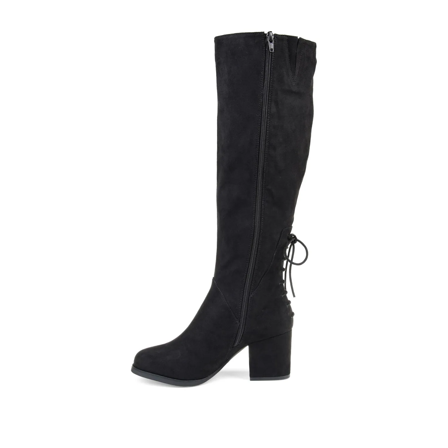 LEEDA KNEE-HIGH BOOTS IN FAUX SUEDE shine finish