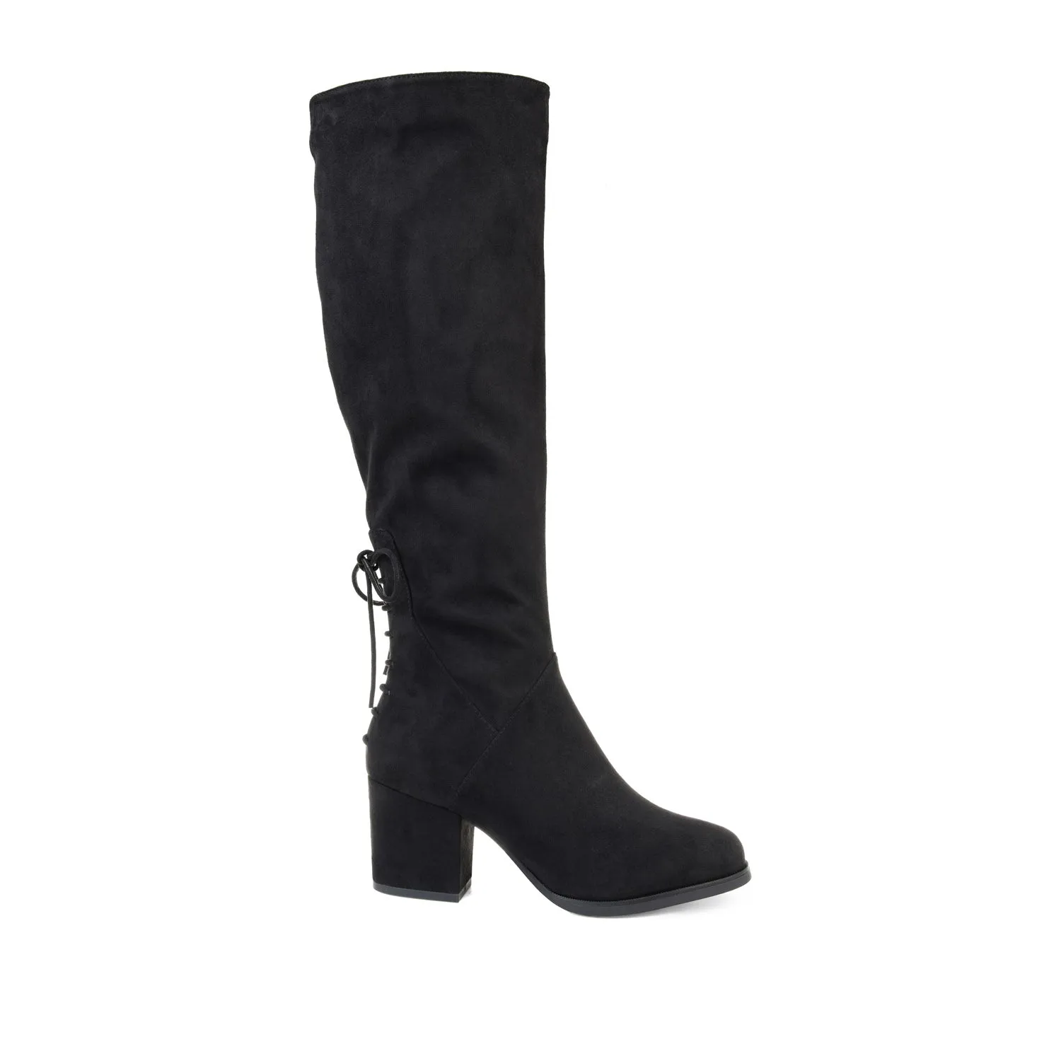 LEEDA KNEE-HIGH BOOTS IN FAUX SUEDE shine finish