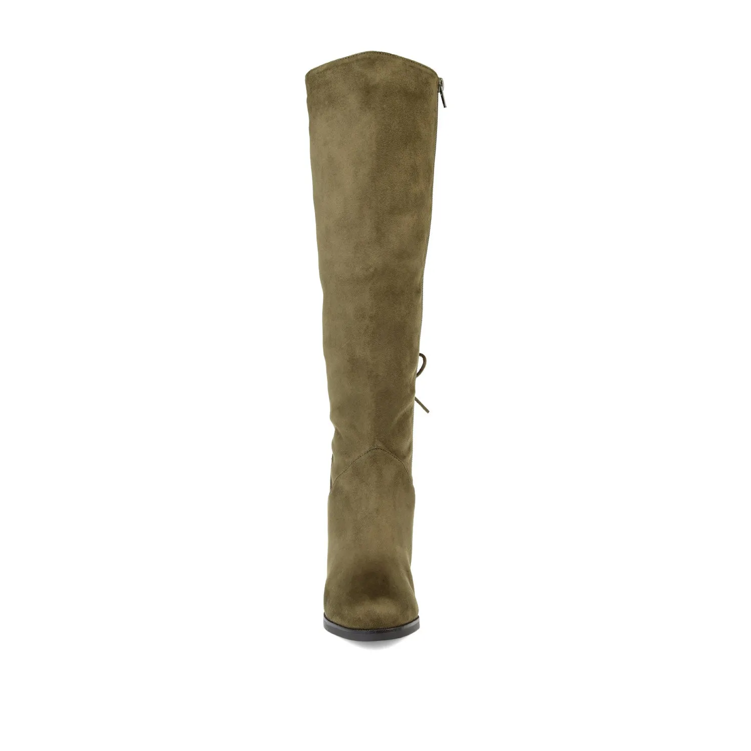 LEEDA KNEE-HIGH BOOTS IN FAUX SUEDE shine finish