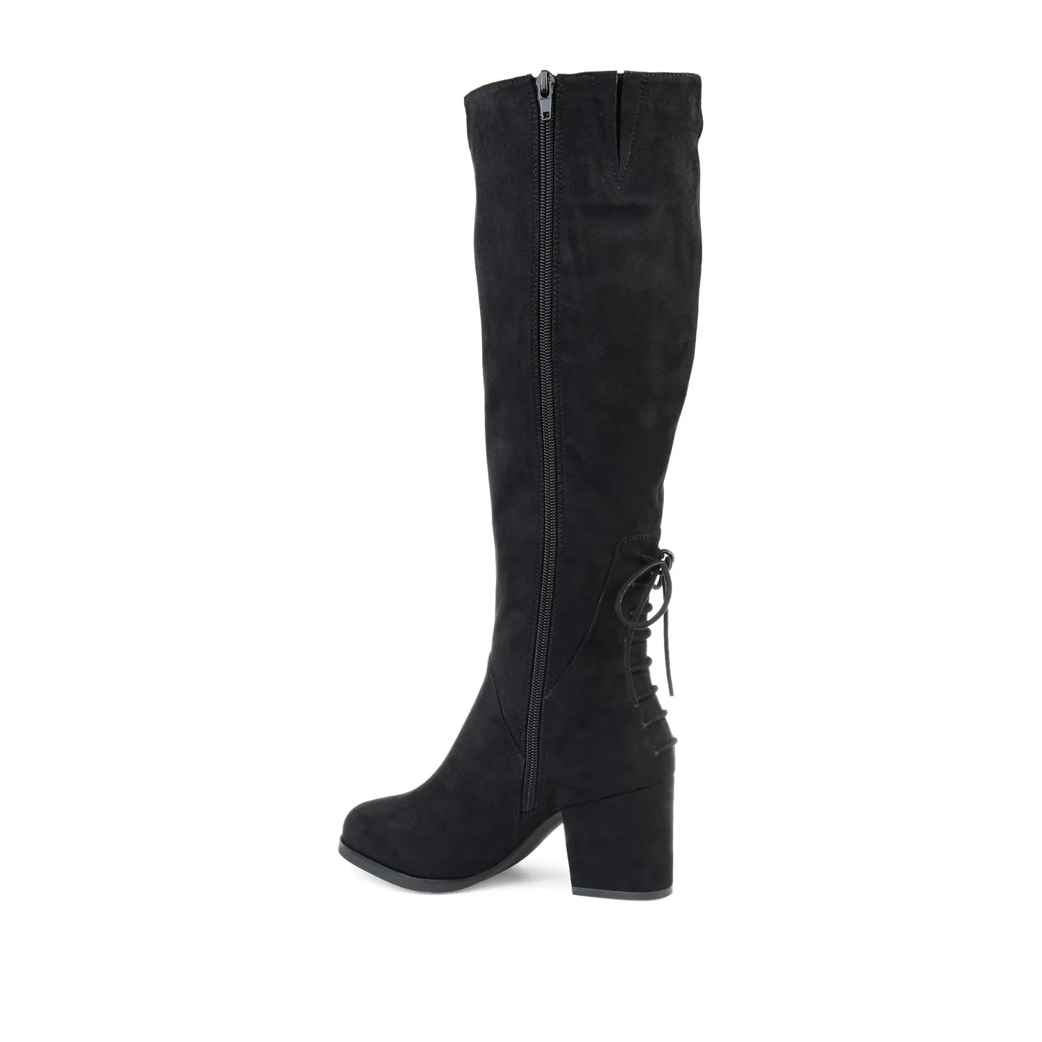 LEEDA KNEE-HIGH BOOTS IN FAUX SUEDE shine finish