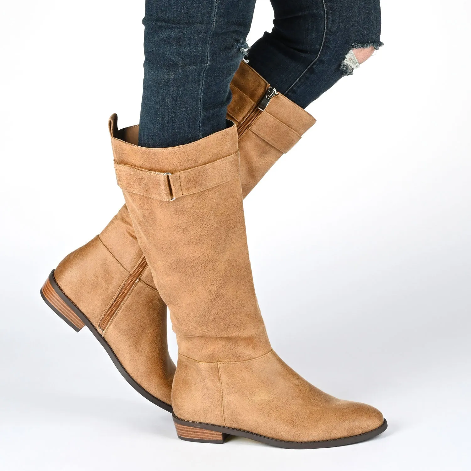 LELANNI KNEE-HIGH BOOTS IN FAUX LEATHER leather grain