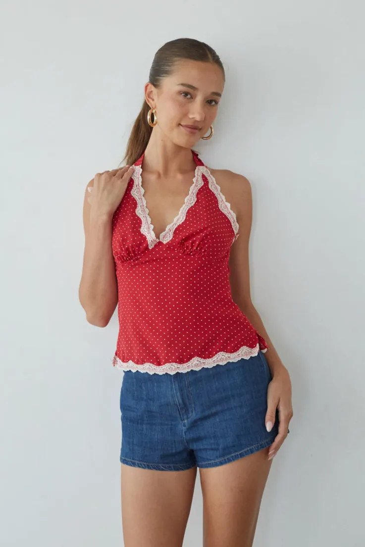 Leni Polka Dot Lace Halter Top lace breeze