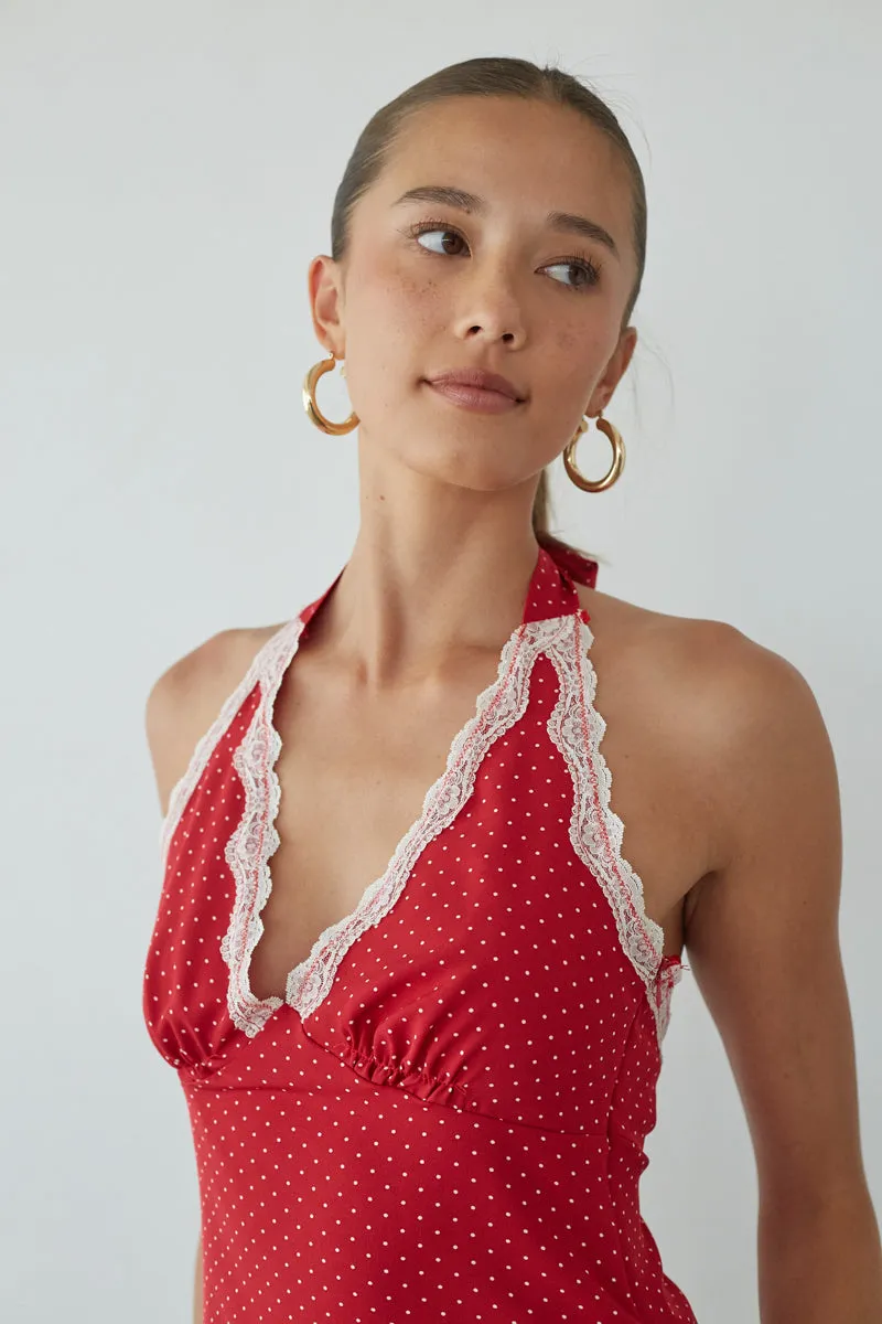 Leni Polka Dot Lace Halter Top lace breeze