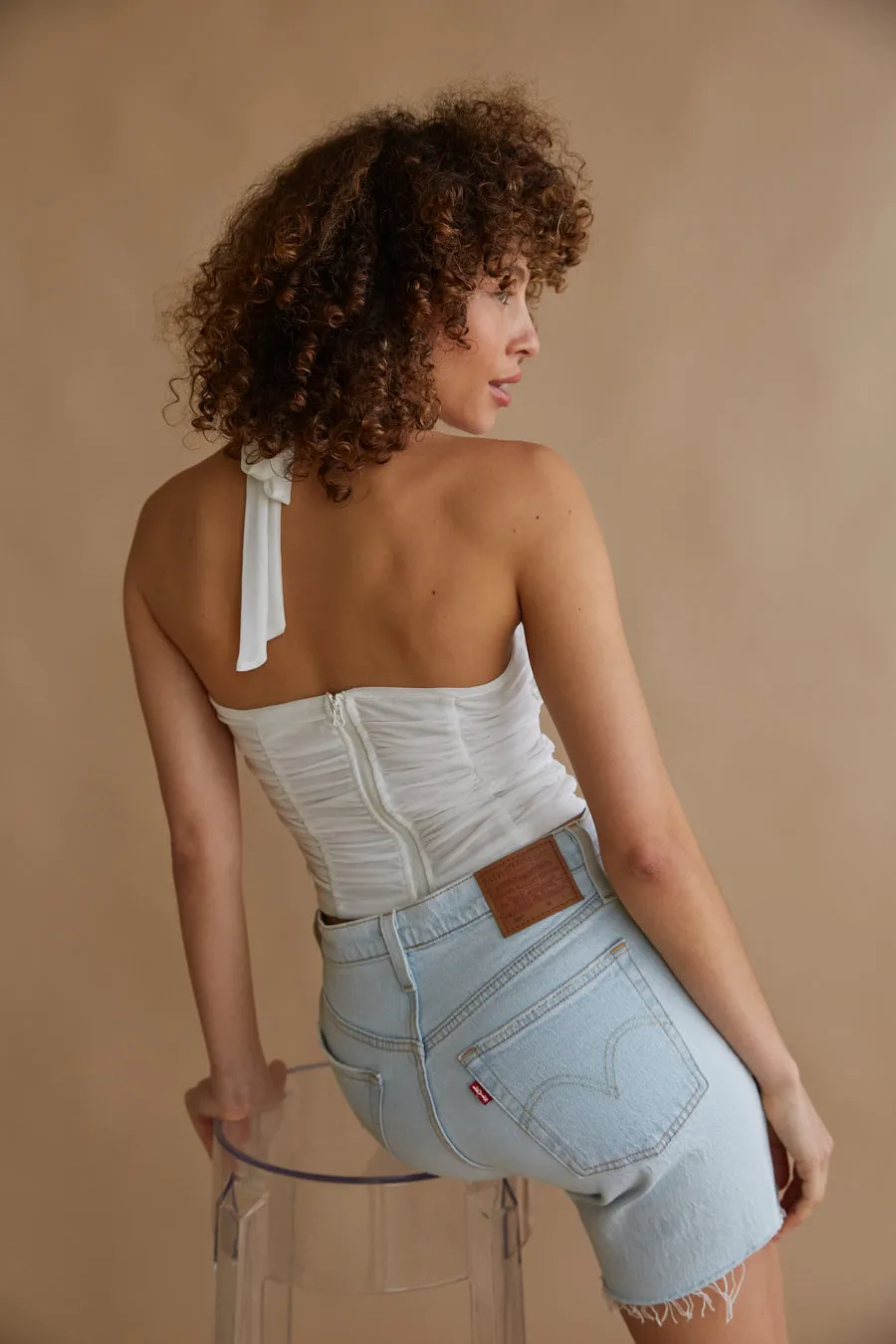 Leona Mesh Ruffle Halter Top skin ease