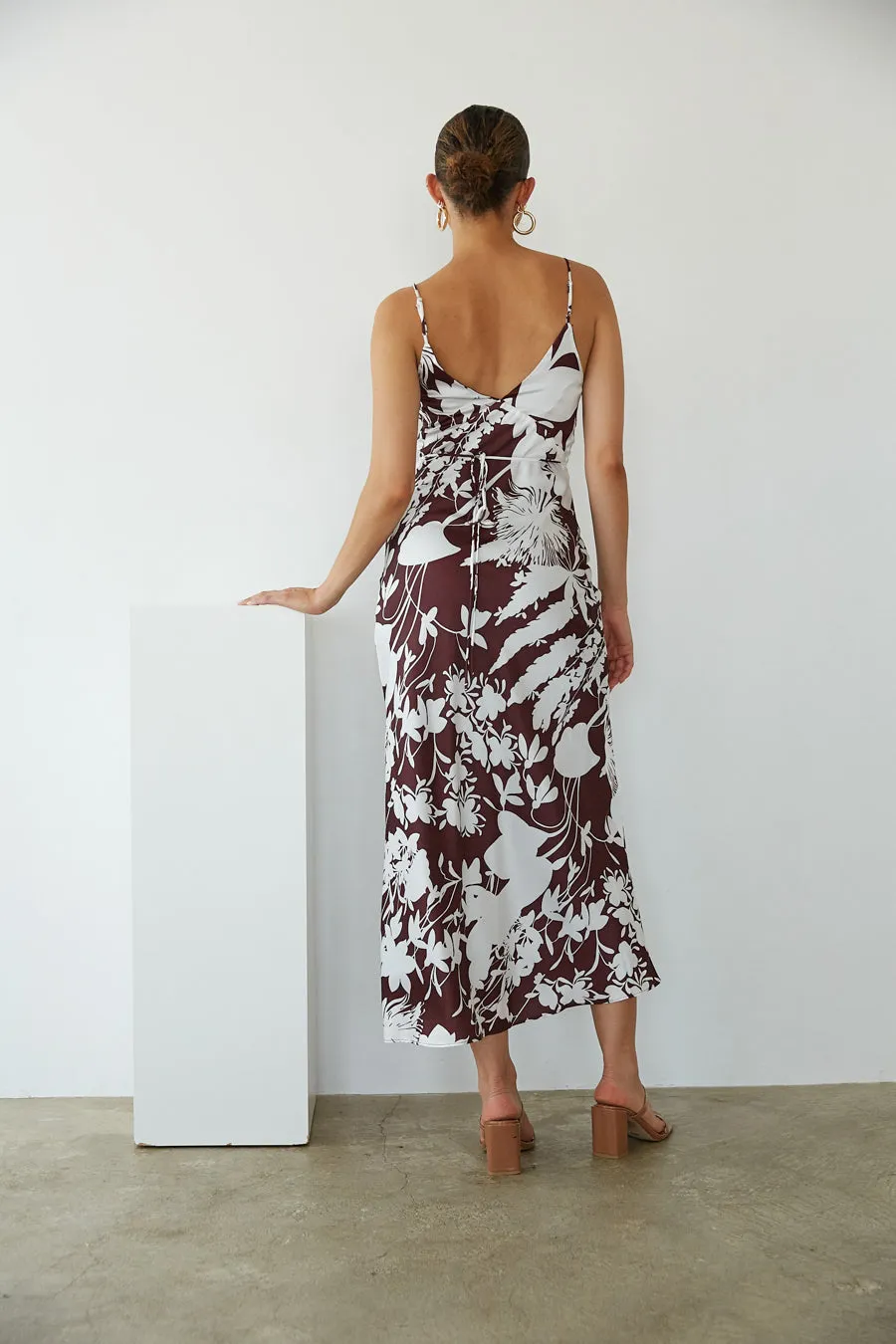 Leyla Floral Satin Maxi Dress flare cut