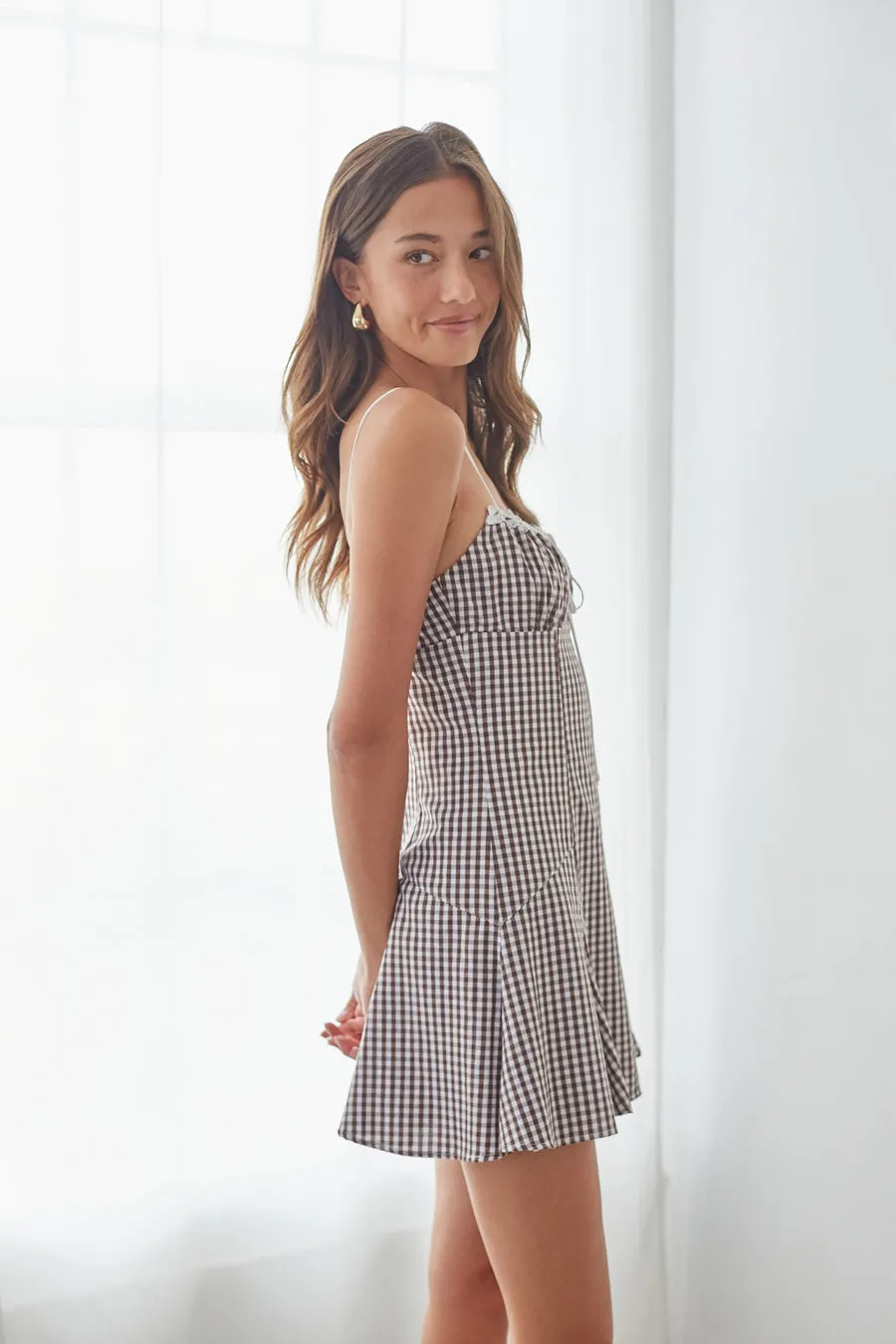 Liv Gingham Fit and Flare Mini Dress photo fit
