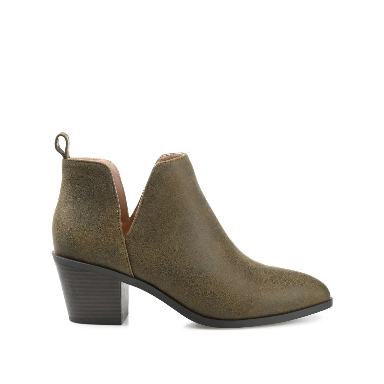 LOLA BLOCK HEELED BOOTIES IN FAUX LEATHER grip sole