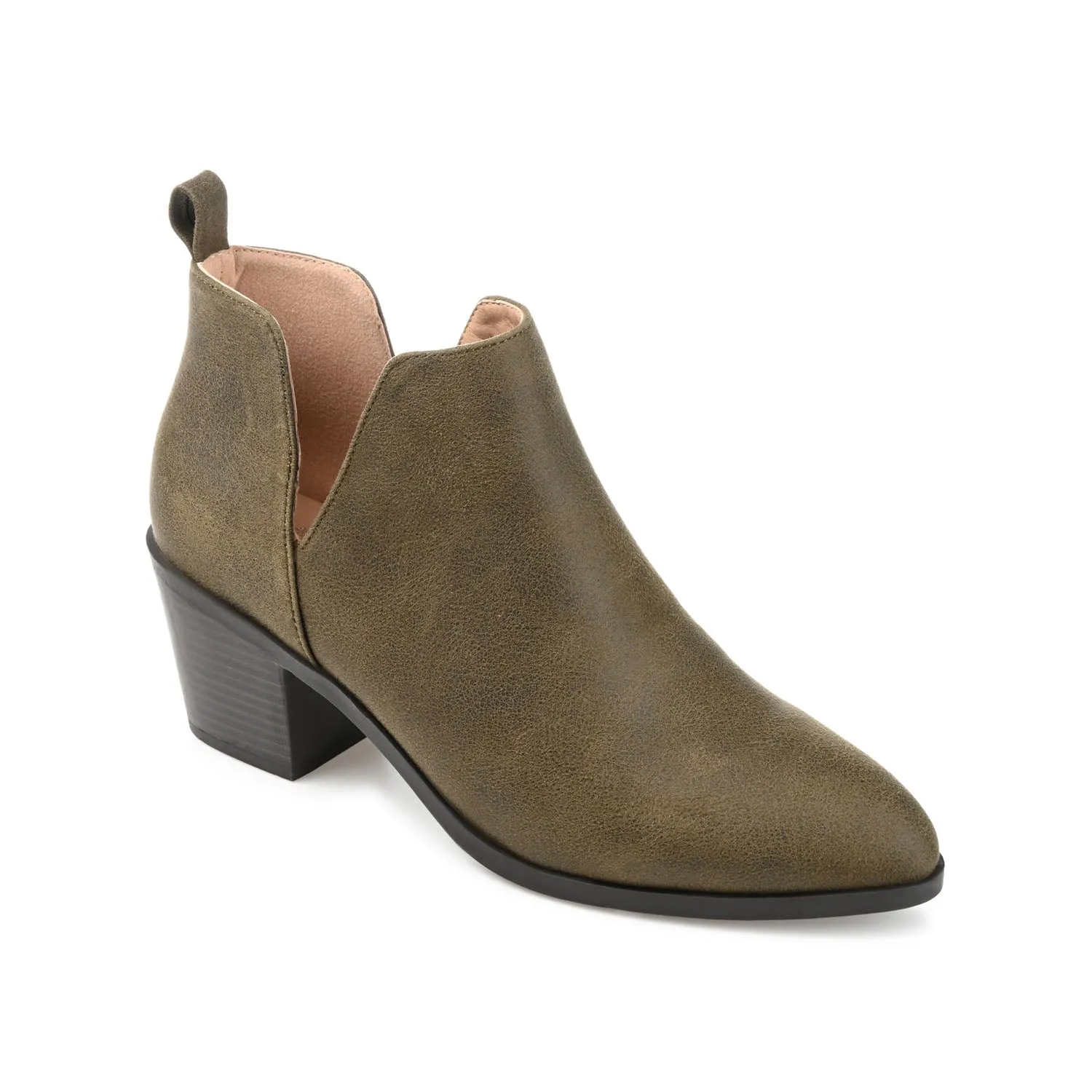 LOLA BLOCK HEELED BOOTIES IN FAUX LEATHER grip sole
