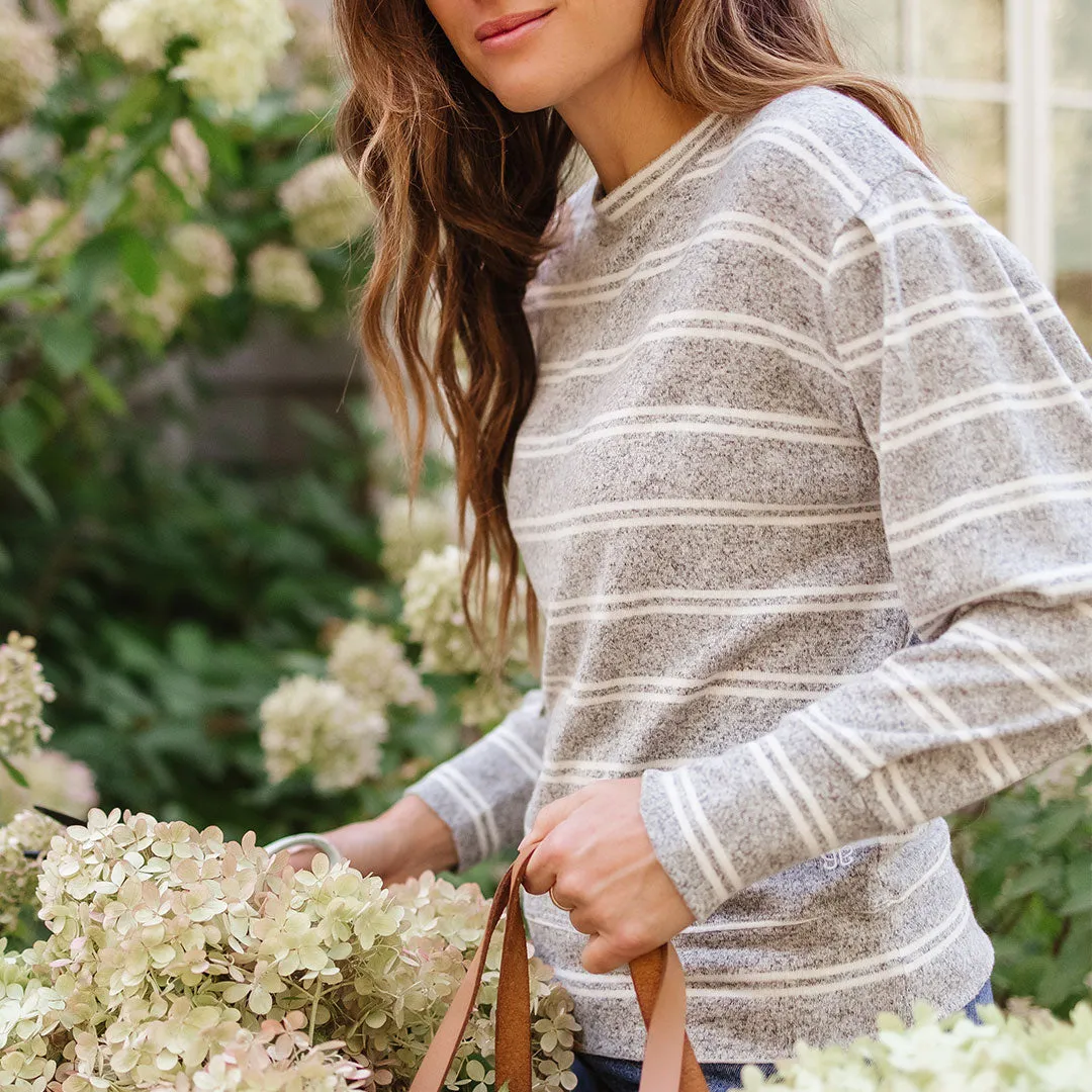 Long Sleeve Sweater, Grey and White Stripe tie neck