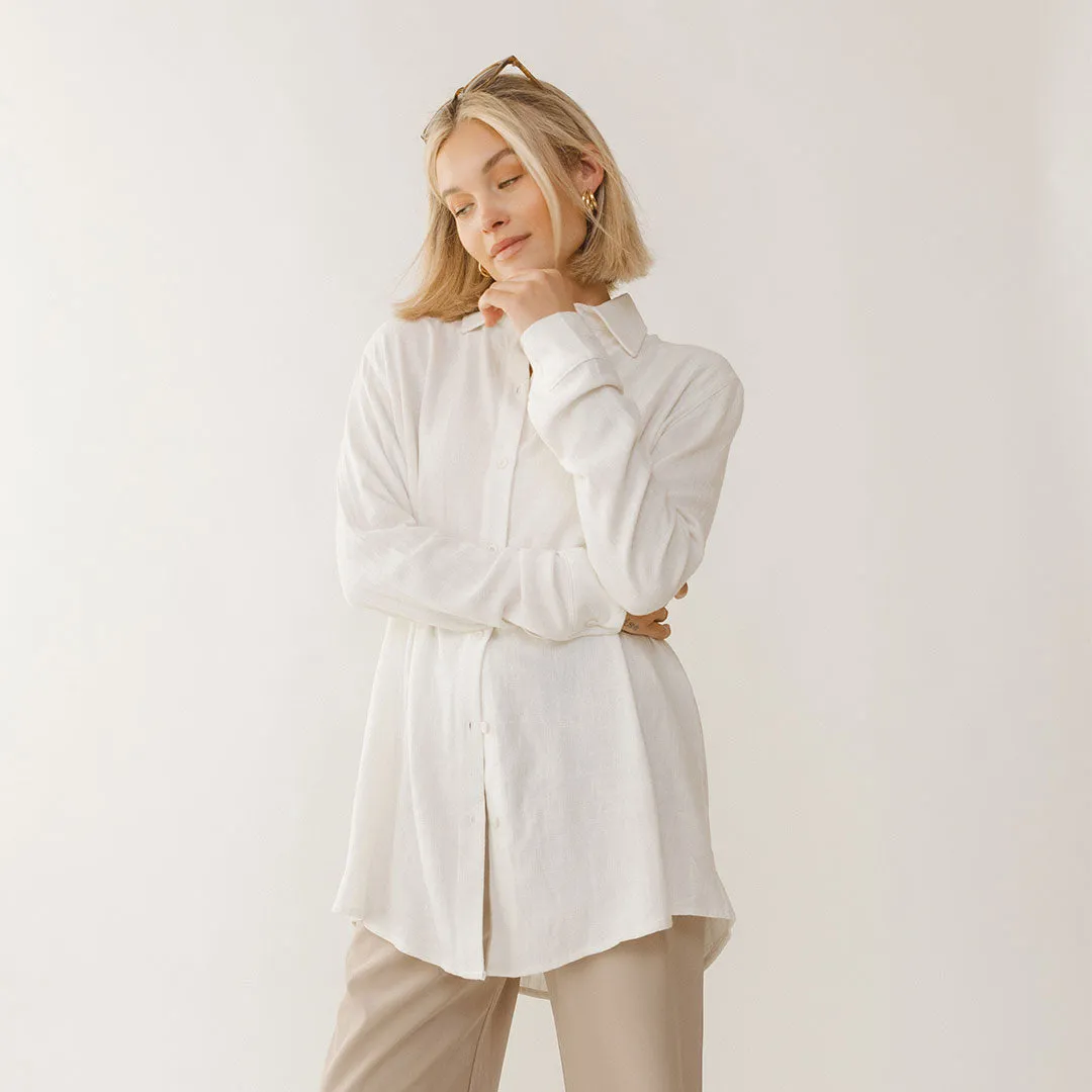 Long Tunic Button Down, White towel ease