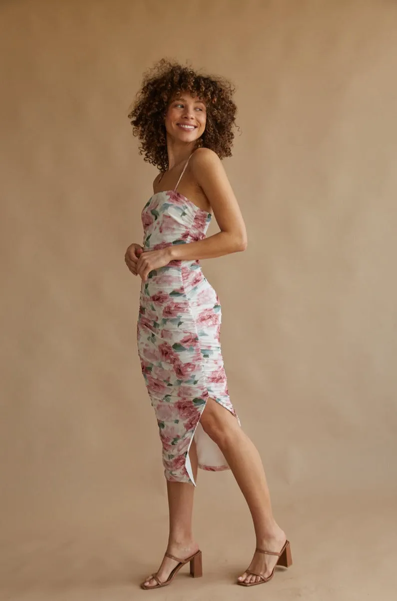 Lorelle Floral Mesh Bodycon Midi Dress match fast