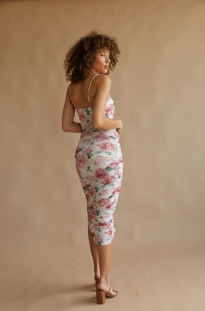 Lorelle Floral Mesh Bodycon Midi Dress match fast